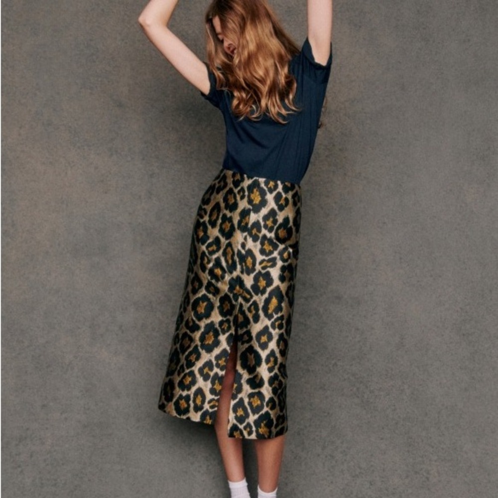 Sezane Eloane Leopard Jacquard Skirt 34 / 2